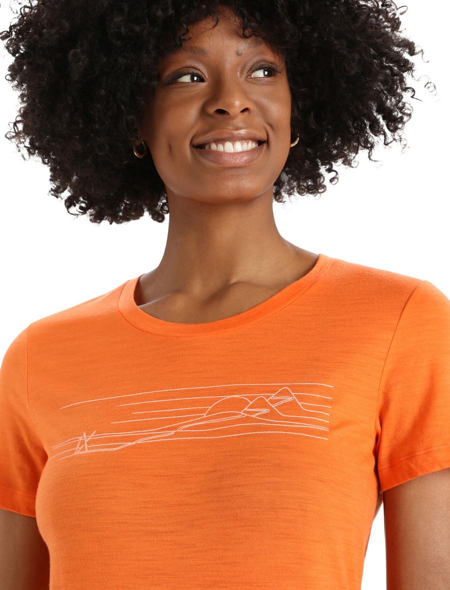 T Shirts Icebreaker Merino Tech Lite II Corta Sleeve Ski Stripes Femme Orange | FR 1593OKIR